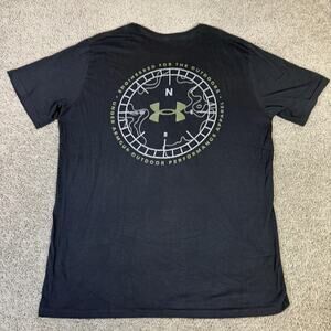 Under Armour Shirt Mens XL Black Graphic Compass Logo Crew Neck HeatGear